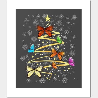 Butterfly Christmas Tree Lights Xmas Butterfly Women Girls Posters and Art